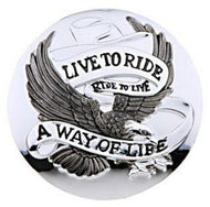 Live To Ride Motif Chrome Petrol Cap Stick-On Cover - Motorcycle/Trike/Harley