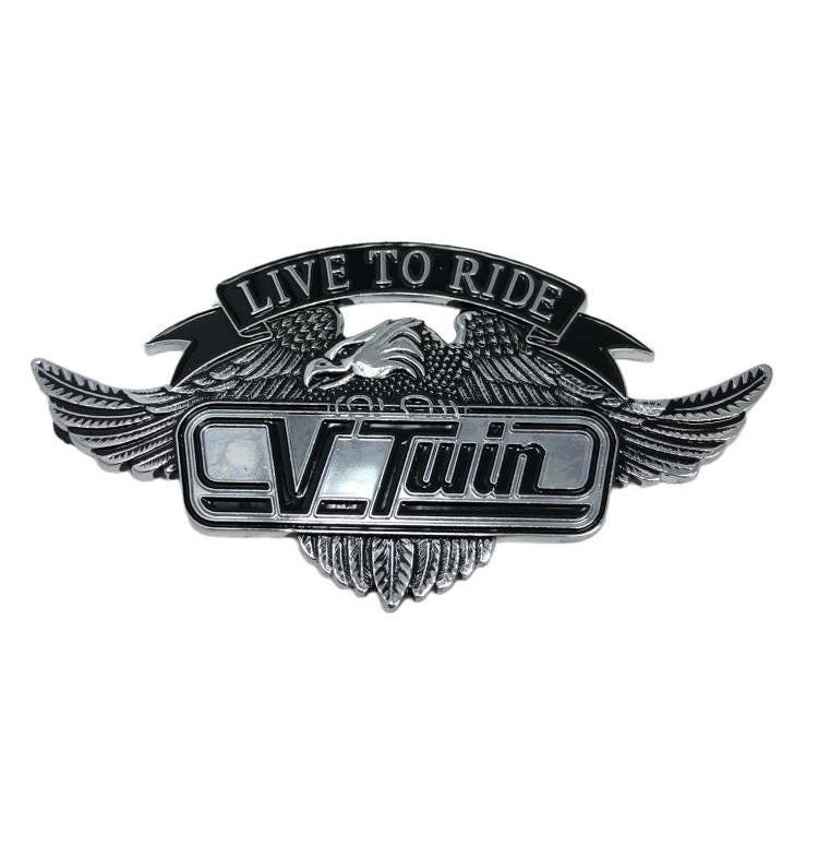 Live To Ride Emblem with Eagle (L) V-Twin Motorcycle, Metal, Self
