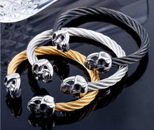 Load image into Gallery viewer, Bracelet &quot;2 Skulls&quot; Stainless Steel Twisted Cable - Black
