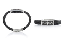 Load image into Gallery viewer, Bracelet &quot;Skull with Wings&quot; Stainless Steel Twisted Cable - Black, Magnetic Closure
