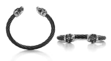Load image into Gallery viewer, Bracelet &quot;2 Skulls&quot; Stainless Steel Twisted Cable - Black

