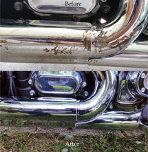 Load image into Gallery viewer, Blue Job Chrome Exhaust Polish - Removes Pipe Bluing, 28g Tub - will NOT scratch chrome
