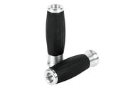 Hand Grips Ribbed for 1 inch (25mm) Handlebars with Throttle Assembly - Chrome - Highway Hawk H45-0202