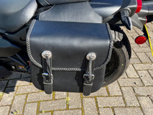 Load image into Gallery viewer, Saddlebag Luggage Set (2) US Style &quot;Chicago&quot; - Black Synthetic Leather Medium Size - Highway Hawk H02-2606
