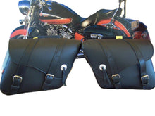 Load image into Gallery viewer, Saddlebag Luggage Set &quot;Indiana&quot; made of real leather Large Size - Black - Highway Hawk H02-2620
