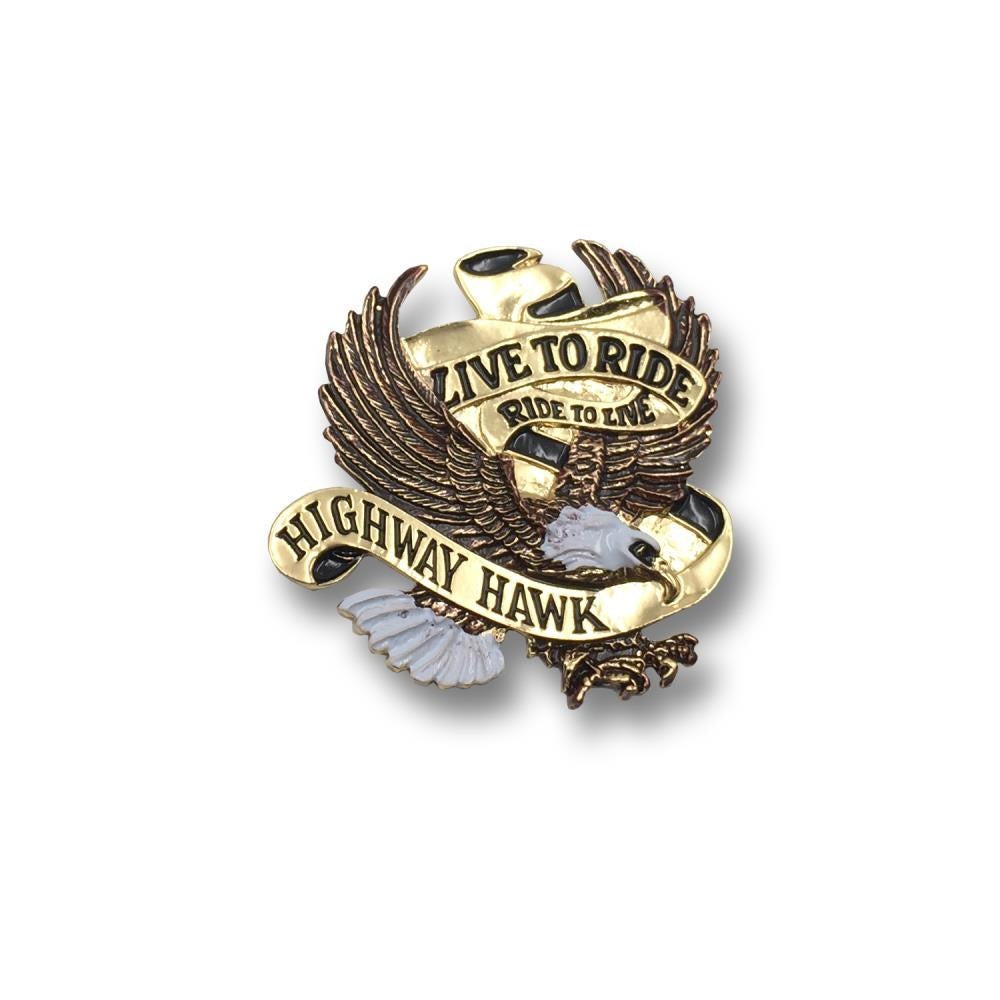 Live To Ride Eagle Emblem Gold Large - 80mm Wide - Highway Hawk H01-561