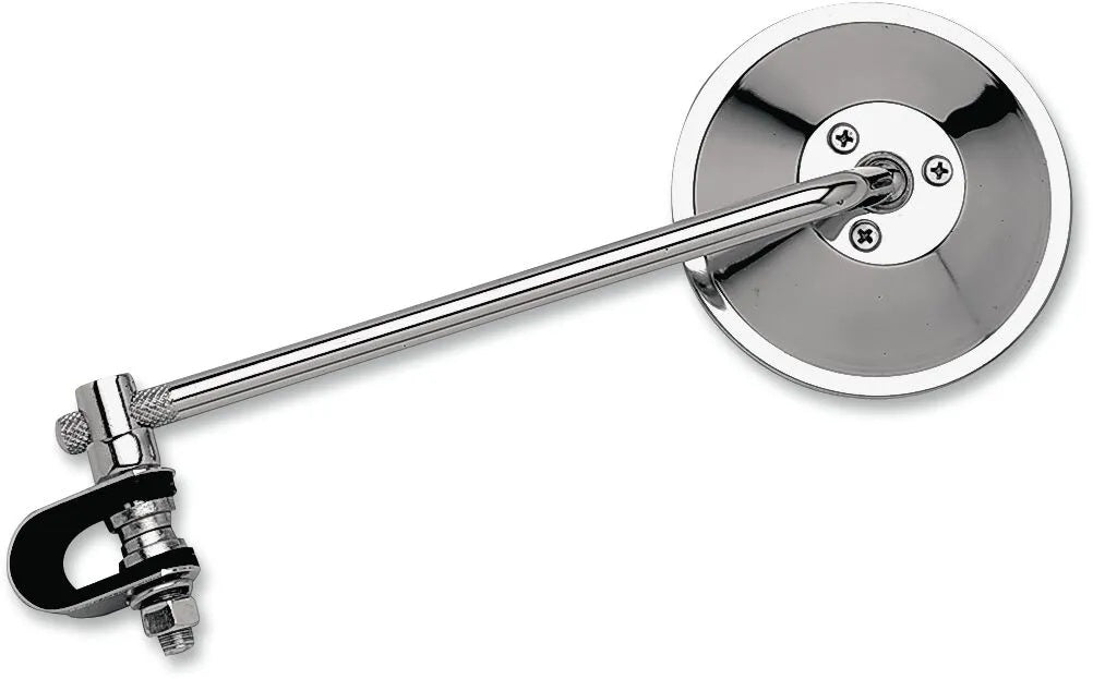 Clamp-On Round 4 inch Mirror Chrome Retro, Chopper, Scooter - 8 inch Long Stem
