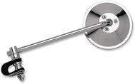 Clamp-On Round 4 inch Mirror Chrome Retro, Chopper, Scooter - 8 inch Long Stem