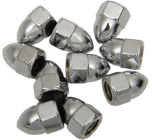 Load image into Gallery viewer, Chrome 5/16 inch Acorn Nuts -18 UNC Thread, pair (2) fits 5/16 in. Bolt - High Crown - Drag Specialties DS190855

