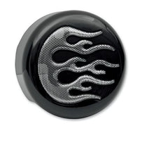 Load image into Gallery viewer, Black &amp; Chrome Flames Replacement Horn Cover for Harley-Davidson - Drag Specialties 2107-0053
