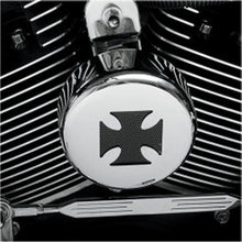 Load image into Gallery viewer, Chrome &amp; Black Maltese Iron Cross Horn Cover for Harley-Davidson
