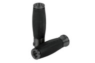 Hand Grips Ribbed for 1 inch (25mm) Handlebars with Throttle Assembly - Black - Highway Hawk H45-0202B