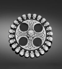 Load image into Gallery viewer, Mens Round Metal Belt Buckle - Gothic Cross &amp; Skulls, Black/Silver
