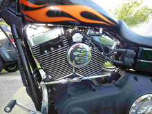 Load image into Gallery viewer, Chrome &amp; Black Flame Replacement Horn Cover for Harley-Davidson - Drag Specialties 2107-0052

