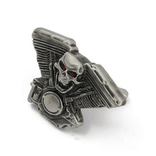 Load image into Gallery viewer, V-Twin Engine &amp; Skull Emblem / Badge / Button (2) to decorate Bags/Jackets - wingnut mounting  - Motorcycle Storehouse 515778
