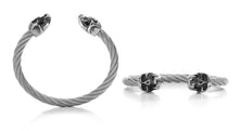 Load image into Gallery viewer, Bracelet &quot;2 Skulls&quot; Stainless Steel Twisted Cable - Silver

