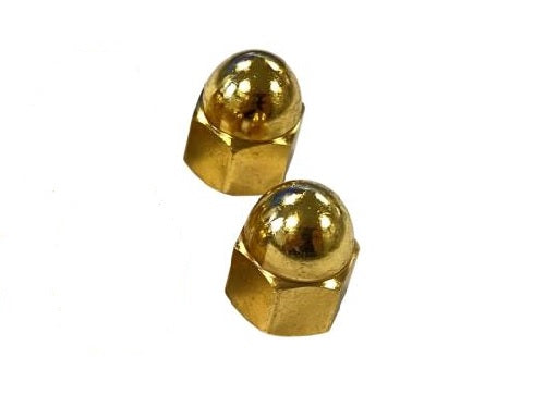 Gold 8mm Acorn Nuts, Pair (2) fits M8 Bolt 1.0 Thread - High Crown - Highway Hawk H03-00110G