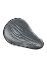 Load image into Gallery viewer, Flames Motorcycle Solo Seat Old School Chopper Bobber Inset with Flame Stitching V-Twin Manufacturing 47-0072
