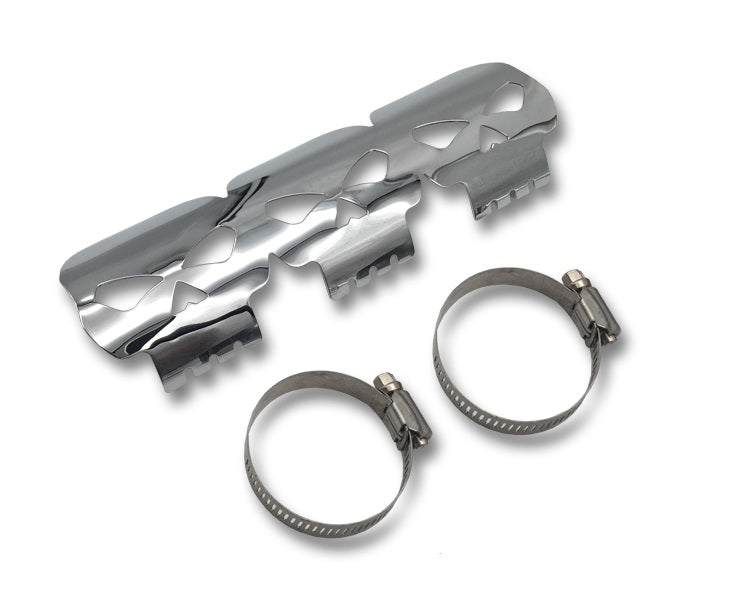 Chrome Skulls Exhaust Heat Shield Cover For Up To 60mm Pipes