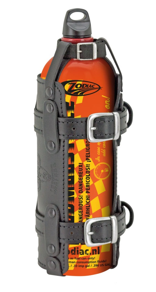 Zodiac Gasoline Fuel Bottle + Black Texas Leather Holder Emergency Petrol Can