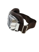 Load image into Gallery viewer, Red Baron Aviator/Flying Goggles Dakota for Open Face Helmets - Dark Brown &amp; Chrome - Highway Hawk H02-918
