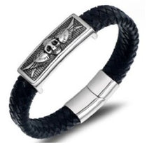 Load image into Gallery viewer, Bracelet "Skull with Wings" Stainless Steel Twisted Cable - Black, Magnetic Closure  - Highway Hawk H11-0001-001-B
