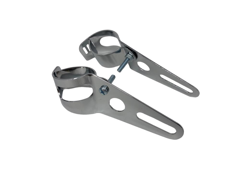 Chrome Fork Brackets for Side Mount Headlight/Fairings - 37-42mm Forks