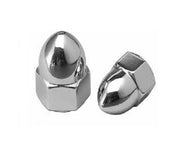 Chrome Acorn Nuts, Pair (2) fits M6 (6mm) Bolt 1.0 Thread, High Crown - Highway Hawk H03-00010