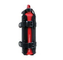 Load image into Gallery viewer, Red Primus 1 Litre Fuel Bottle + Black Leather Holder Emergency Petrol Can
