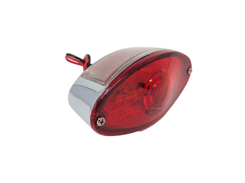 Taillight Large Cateye Red Lens, E-mark - Chrome