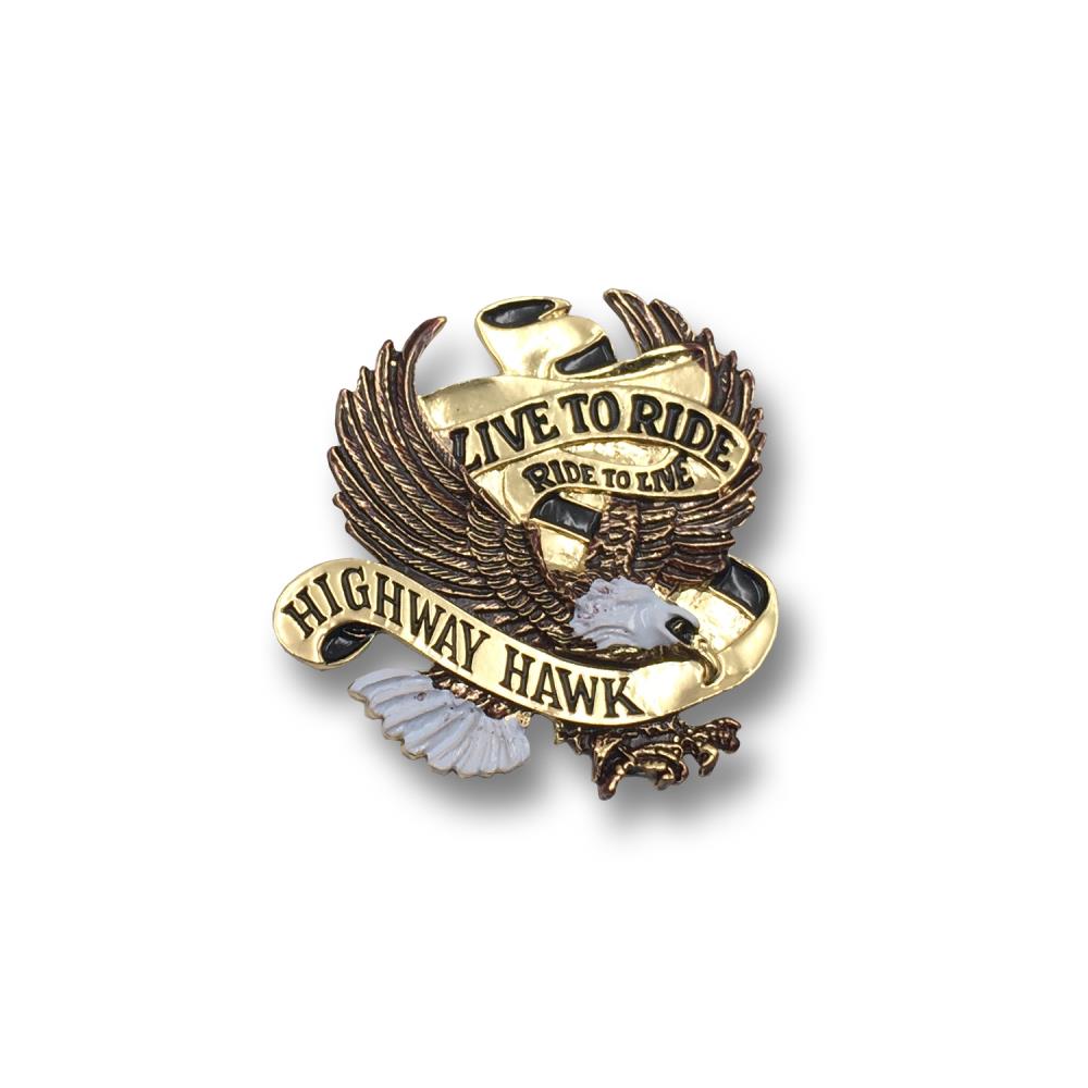 'Live To Ride' Eagle Emblem Gold Small - 40mm Wide