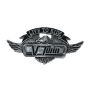 Live To Ride Emblem with Eagle (S) V-Twin Motorcycle, Metal, Self-Adhesive - Highway Hawk H01-299