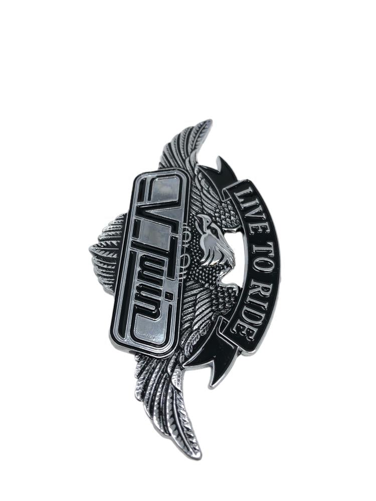 Live To Ride Emblem with Eagle (L) V-Twin Motorcycle, Metal, Self