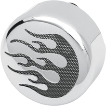 Load image into Gallery viewer, Chrome &amp; Black Flame Replacement Horn Cover for Harley-Davidson - Drag Specialties 2107-0052
