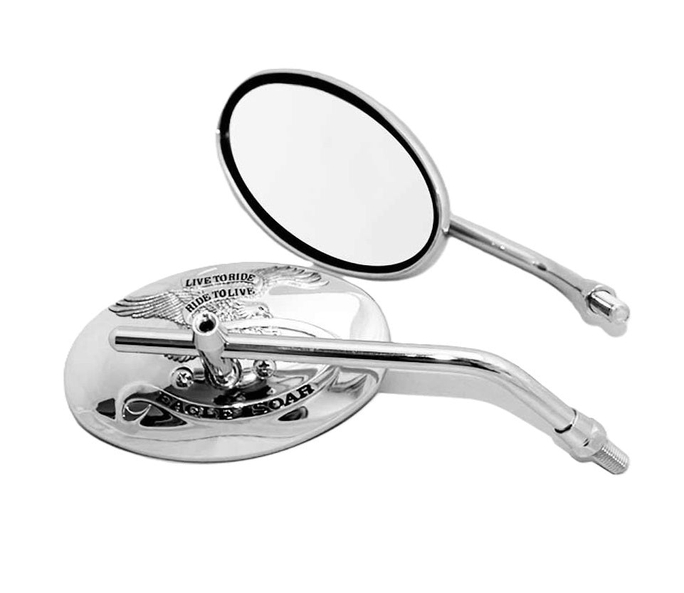 Live To Ride Oval Chrome Mirrors Yamaha Motorcycles Pair