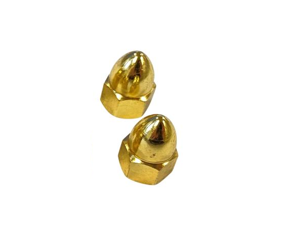 Gold 6mm Acorn Nuts, Pair (2) fits M6 Bolt 1.0 Thread - High Crown