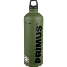 Load image into Gallery viewer, Green Primus 1 Litre Fuel Bottle + Black Leather Holder Emergency Petrol Can
