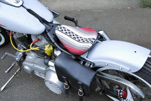 Load image into Gallery viewer, La Rosa Red Fabric Motorcycle Solo Seat "El Loco" Chopper Bobber + Mounting Bracket
