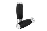 Hand Grips Ribbed for 1 inch (25mm) Handlebars with Throttle Assembly - Chrome - Highway Hawk H45-0204