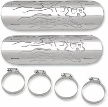 Load image into Gallery viewer, Exhaust Heat Shield "Flaming Skulls" Universal 25cm Long < 57mm Diameter - Chrome - Drag Specialties 1861-0102

