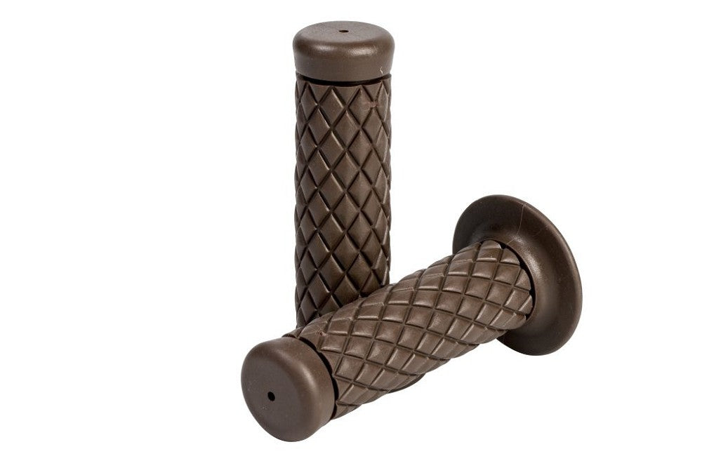 Motorcycle Hand Grips Cafe Style Brown for 7/8 inch (22mm) Handlebars without Throttle Assembly - Highway Hawk H45-1205