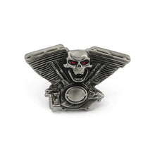 Load image into Gallery viewer, V-Twin Engine &amp; Skull Emblem / Badge / Button (2) to decorate Bags/Jackets - wingnut mounting  - Motorcycle Storehouse 515778
