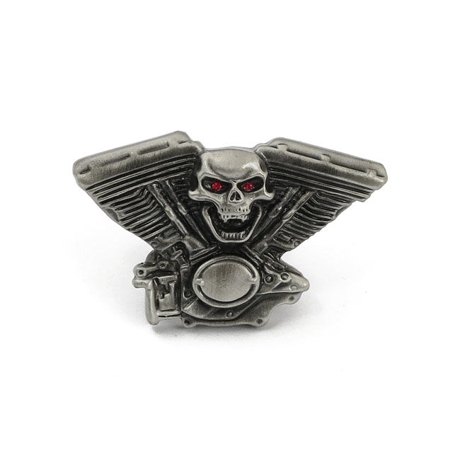 V-Twin Engine & Skull Emblem / Badge / Button (2) to decorate Bags/Jackets - wingnut mounting  - Motorcycle Storehouse 515778