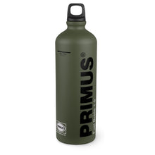 Load image into Gallery viewer, Green Primus 1 Litre Fuel Bottle + Black Leather Holder Emergency Petrol Can
