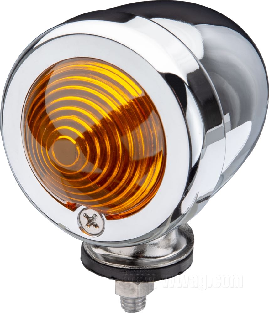 Chrome Amber Bullet Indicator/Turn Signal Marker Side Light Short Stem