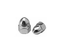 Load image into Gallery viewer, Chrome 6mm Acorn Nuts, Pair (2) fits M6 Bolt 1.0 Thread - High Crown - Highway Hawk H03-00010

