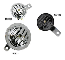Load image into Gallery viewer, Small Black Grooved Universal 12 Volt Motorcycle Horn 65mm Diameter - Zodiac 173118
