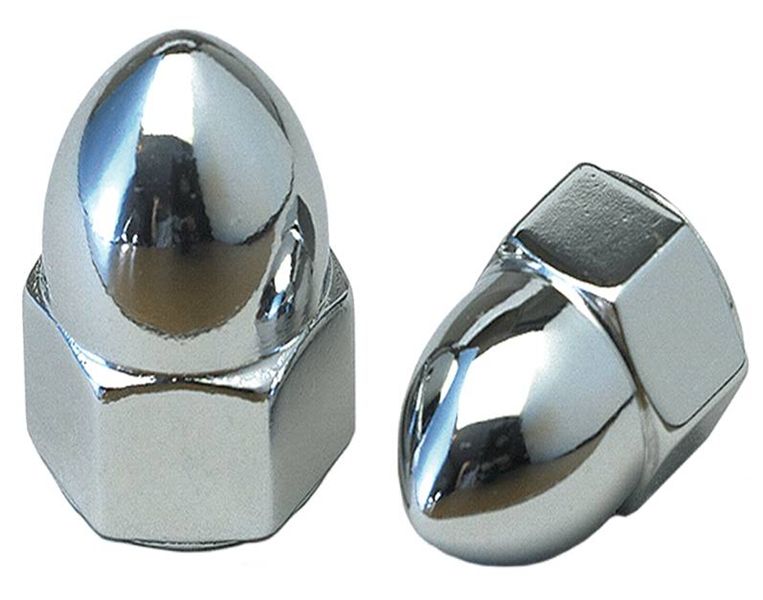 Chrome 10mm Acorn Nuts, Pair (2) fits M10 Bolt 1.25 Thread - High Crown