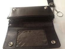 Load image into Gallery viewer, real leather quality biker trucker wallet chain black
