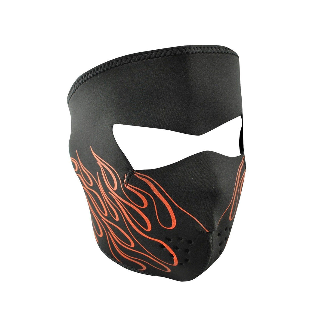 Black Neoprene Full Face Mask Orange Flames Design